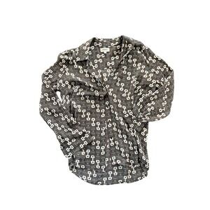 LAGENCE Silk Geometric Print Button Down Shirt Top Womens Brown White